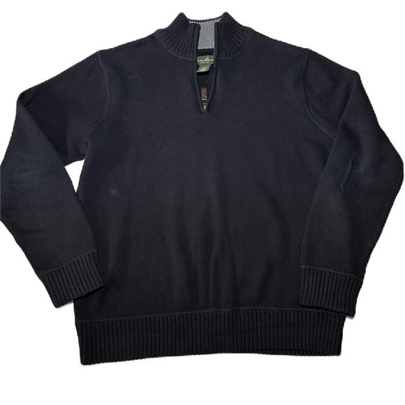 Eddie Bauer Mens Large Navy Blue Gray Quarter Zip Long Sleeve Sweater - Picture 1 of 8